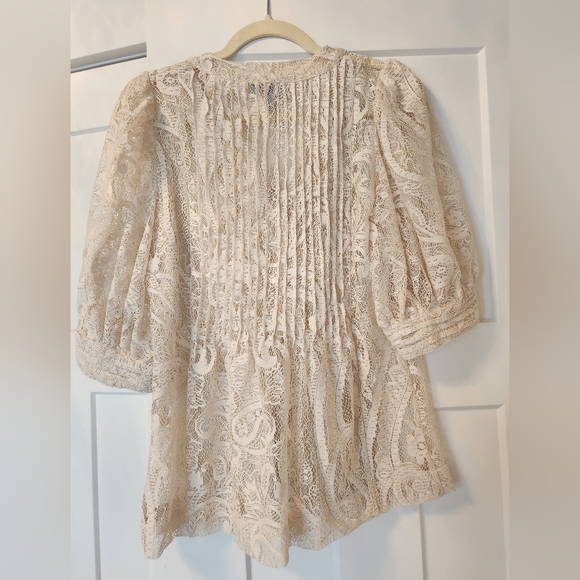Plenty by Tracy Reese Cream Lace Button Up Blouse sz M Neck Tie Boho Victorian - Picture 5 of 7